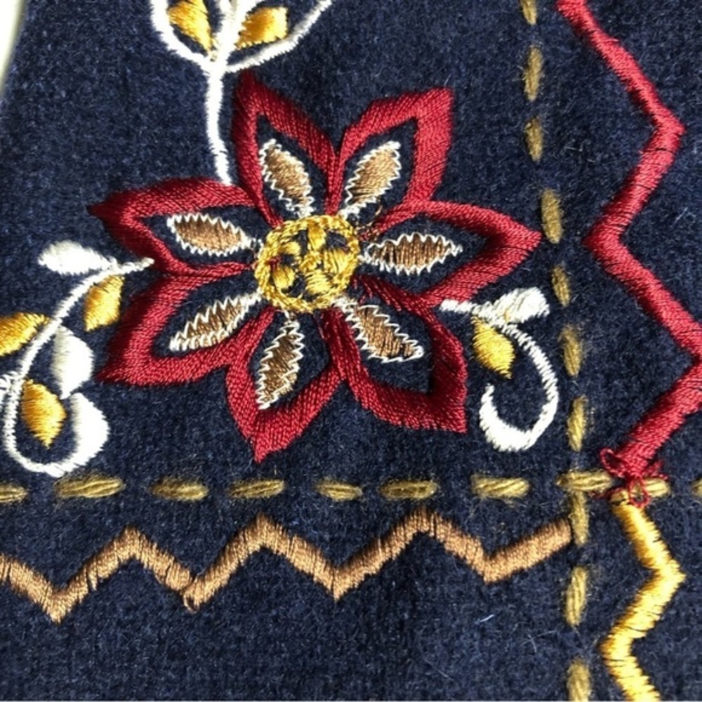 Vintage Cotton Ginny Wool Vest Embroidered Size S Navy Blue Floral - Picture 8 of 12